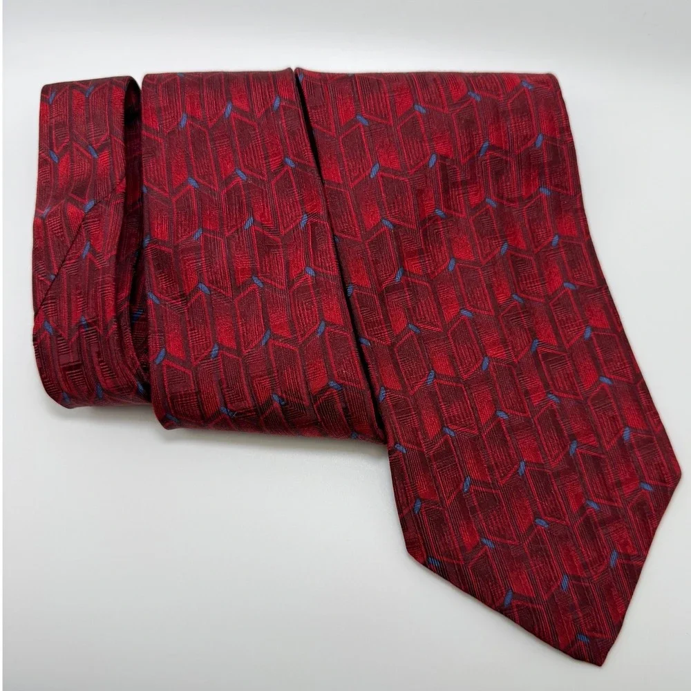 Jos. A. Bank Silk Tie OS Red Geometric Corporate Professional Classic Preppy